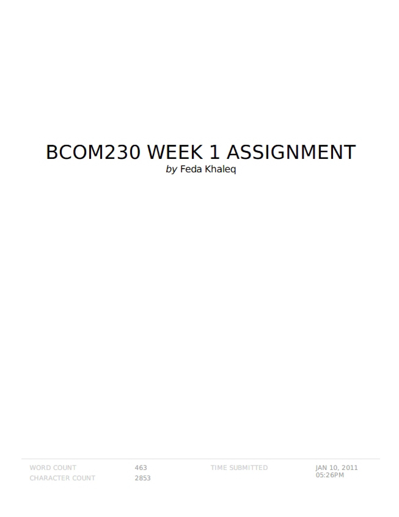 Week 1 Assignment - 6 Pages