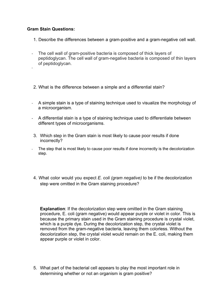 Questions on Gram Stain