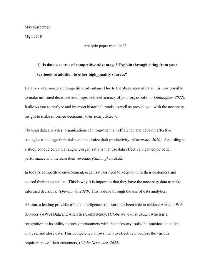 Module 3 Analytic Paper