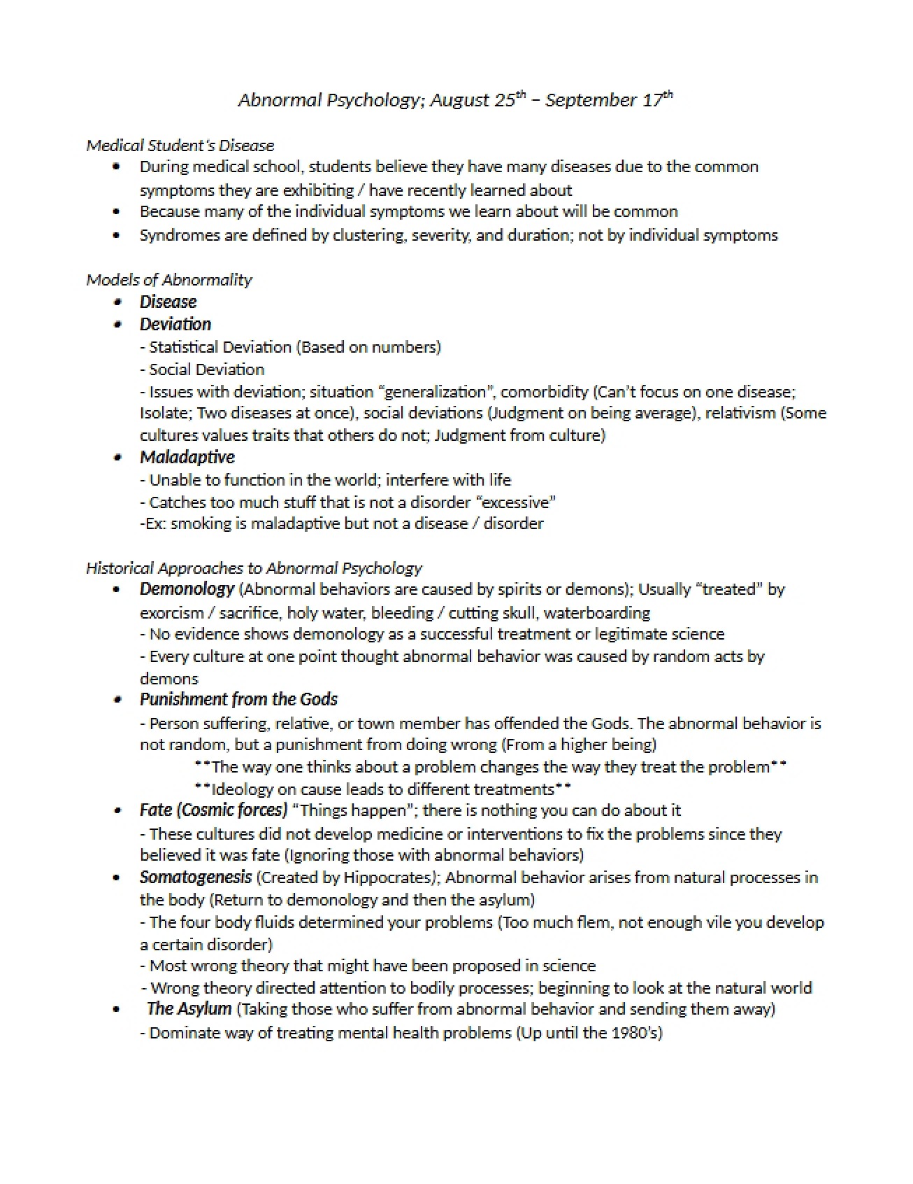 Lecture Notes on Abnormal Psychology