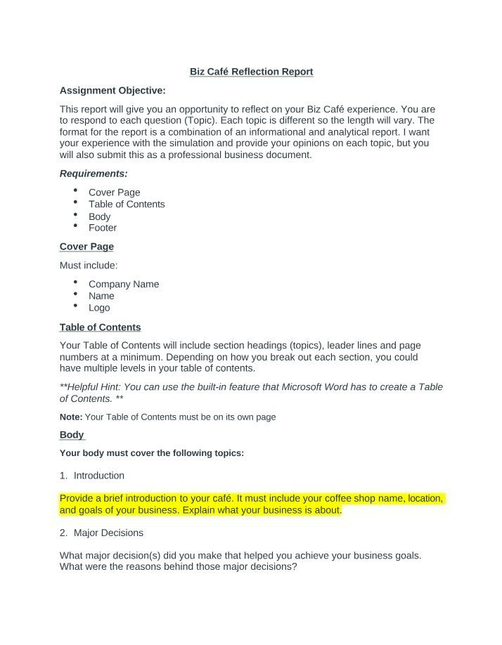 Reflection Report on Biz Cafe