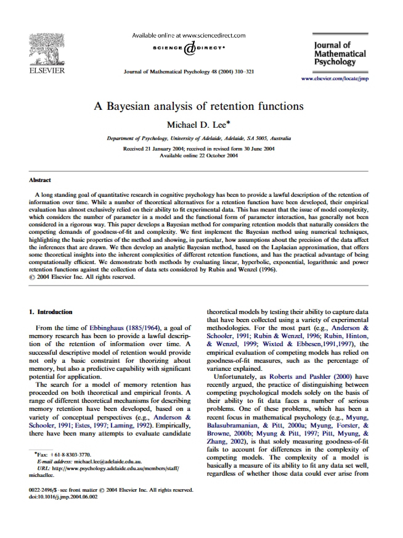 Retention Functions Bayesian Analysis