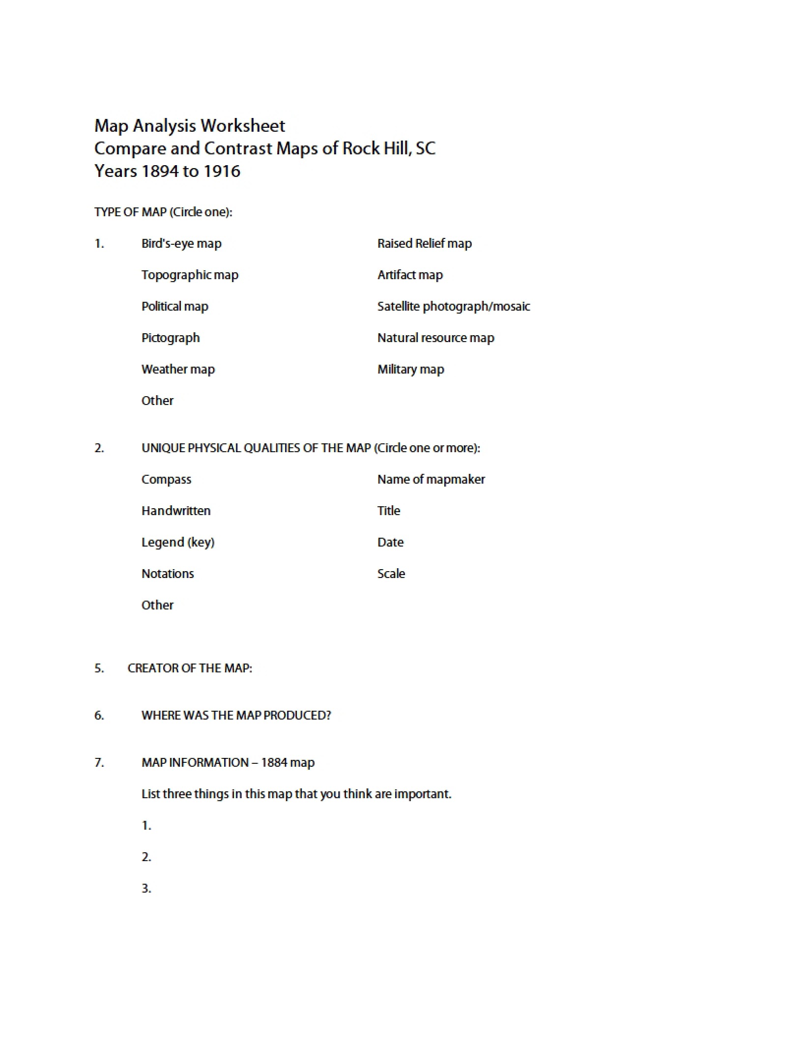 Worksheet Map Analysis
