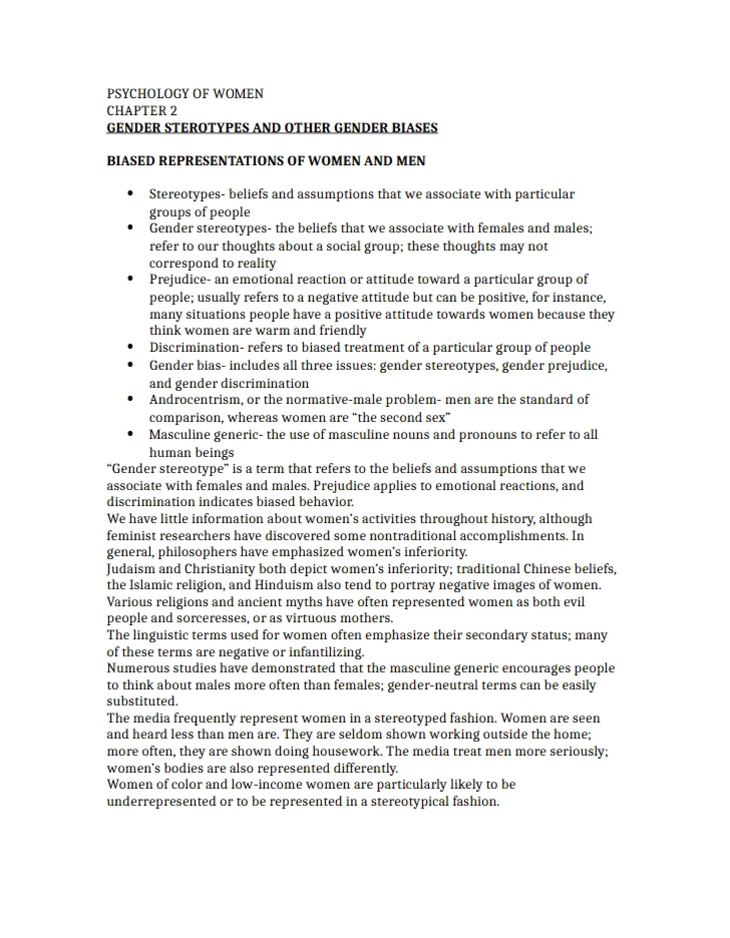 Chapter 2 Outline Psychology of Women