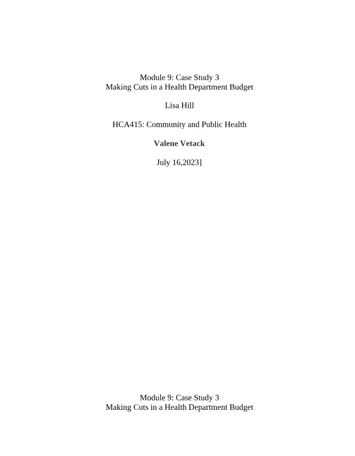 Making Cuts to the Health Department Budget