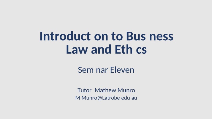 Business and Company Law - Seminar 11