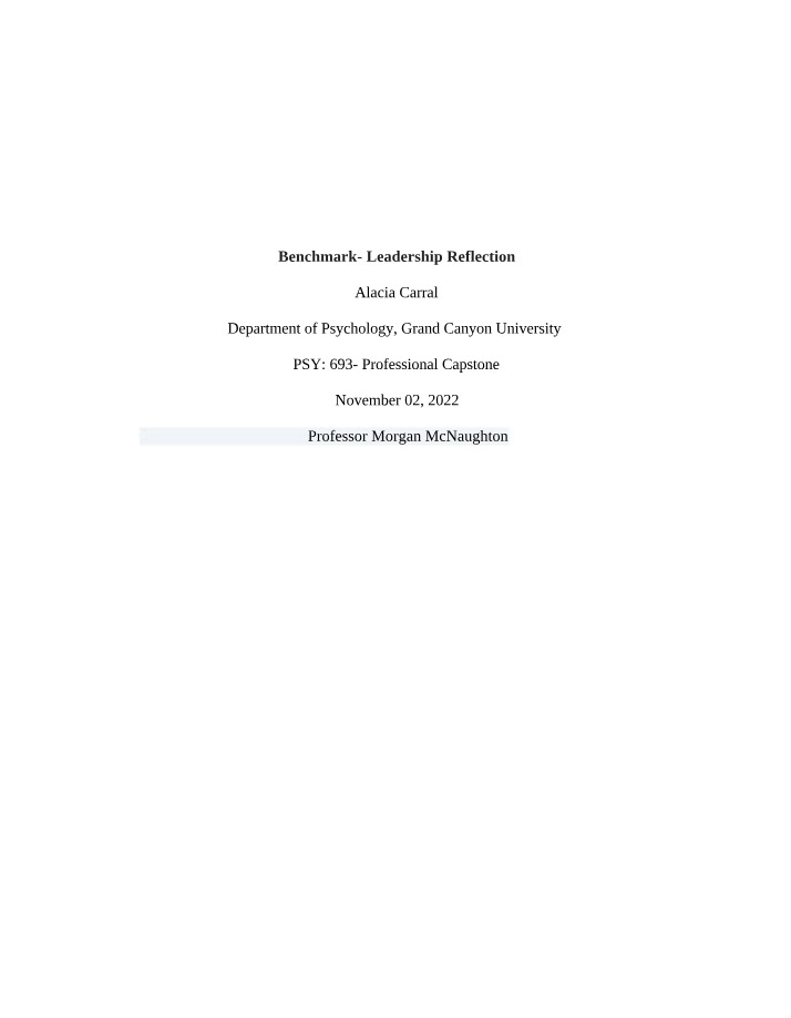 Reflection on Leadership - Benchmark