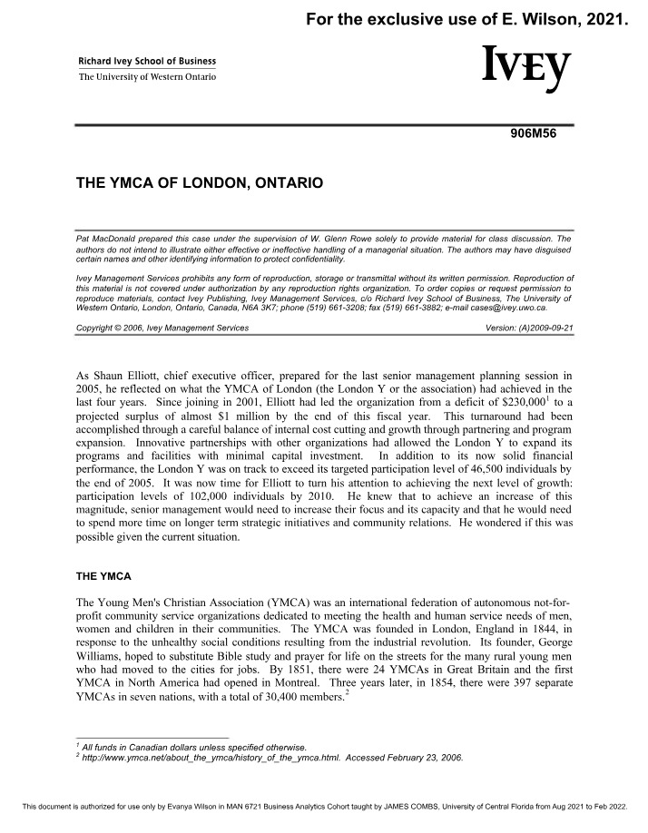 YMCA London Ontario HBR Case Study