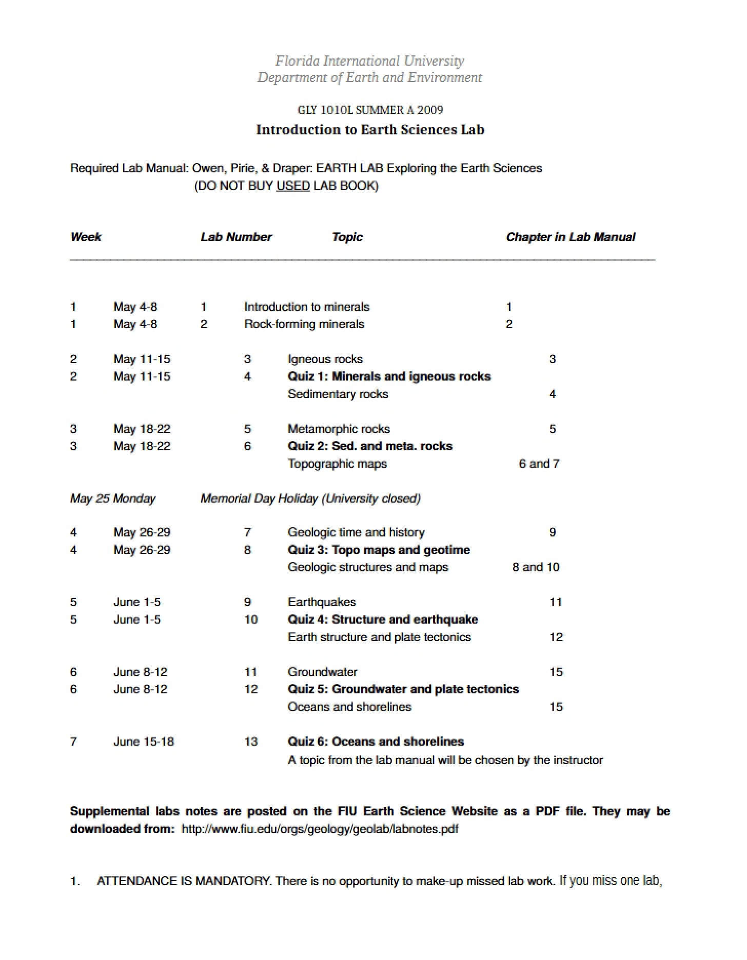 Subject Timeline and Semester Goals