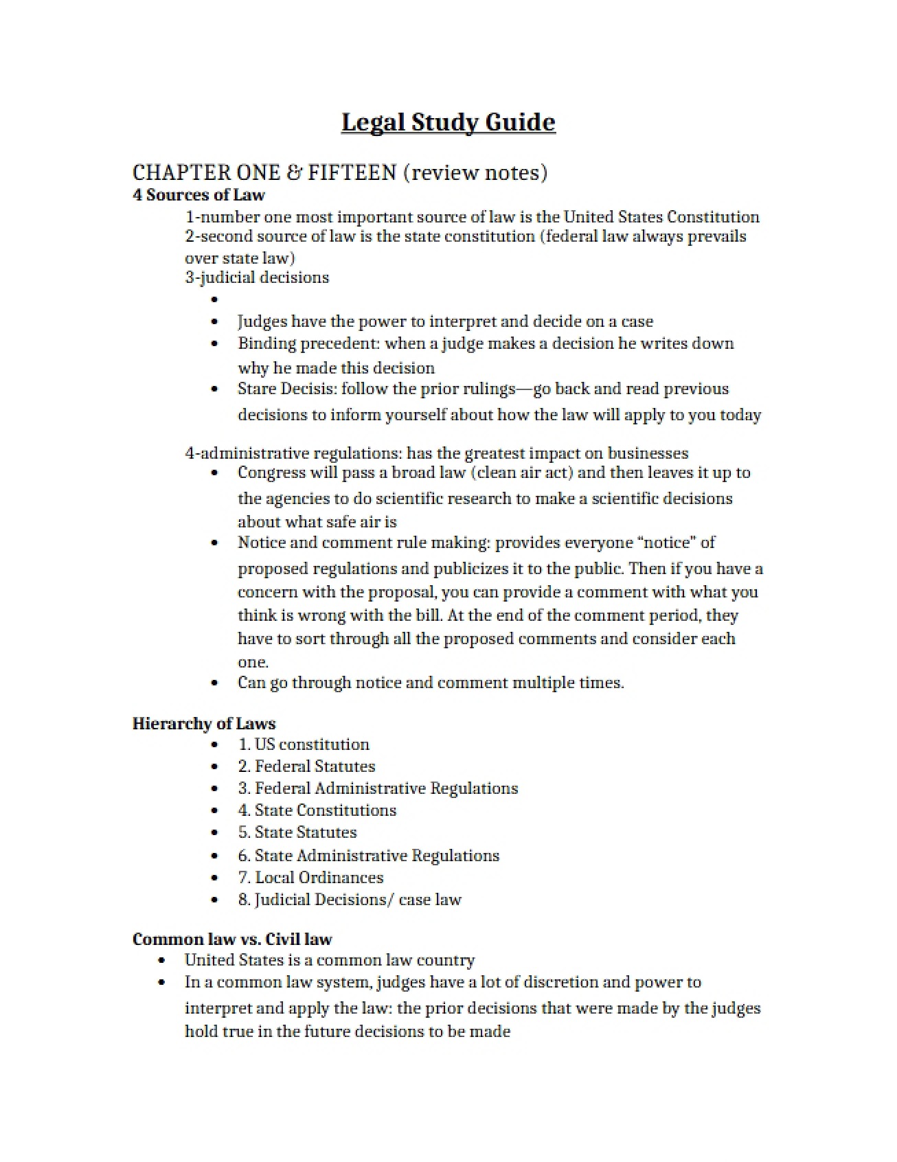 Final Study Guide for LEGL 2700