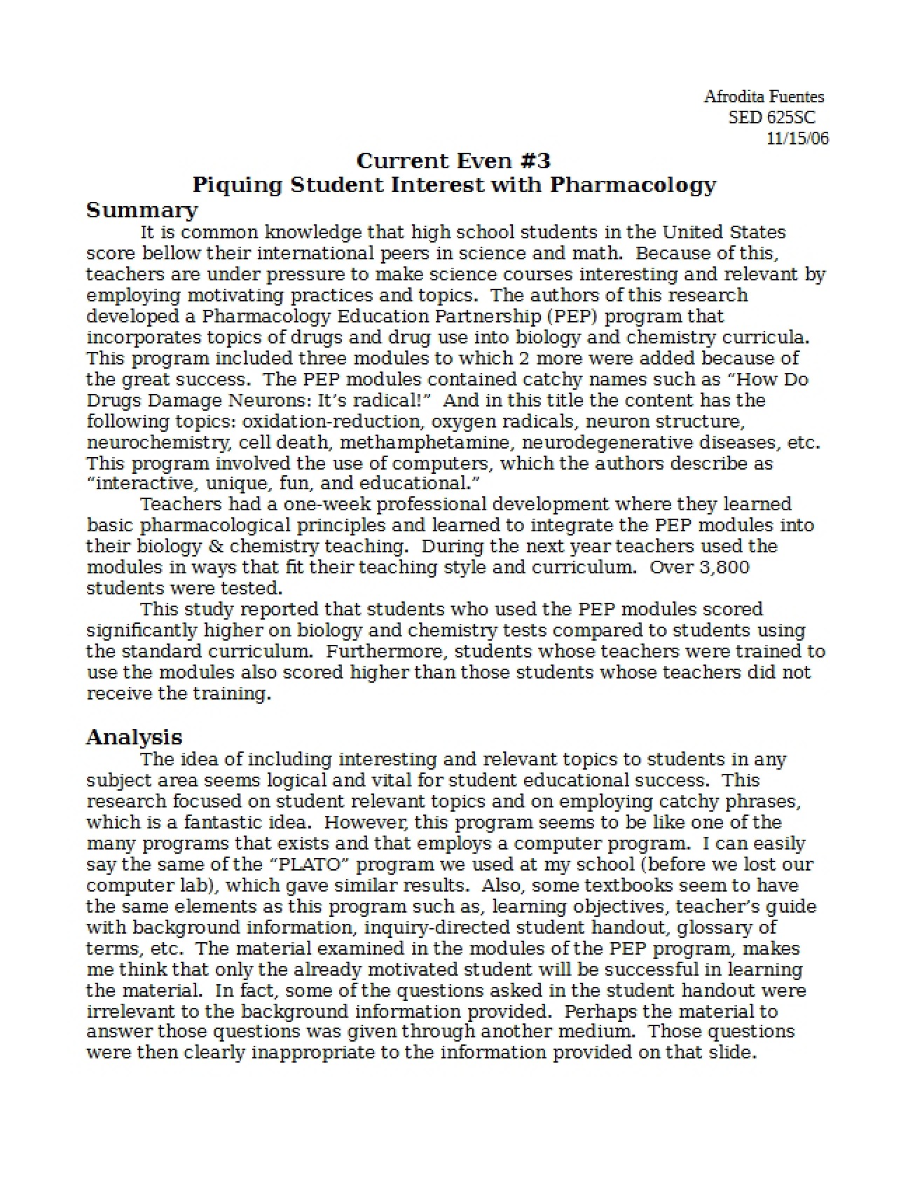 Pharmacology to Pique Interest