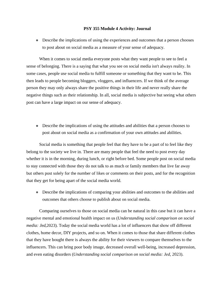 Implications of Social Media Posts on Sense of Adequacy