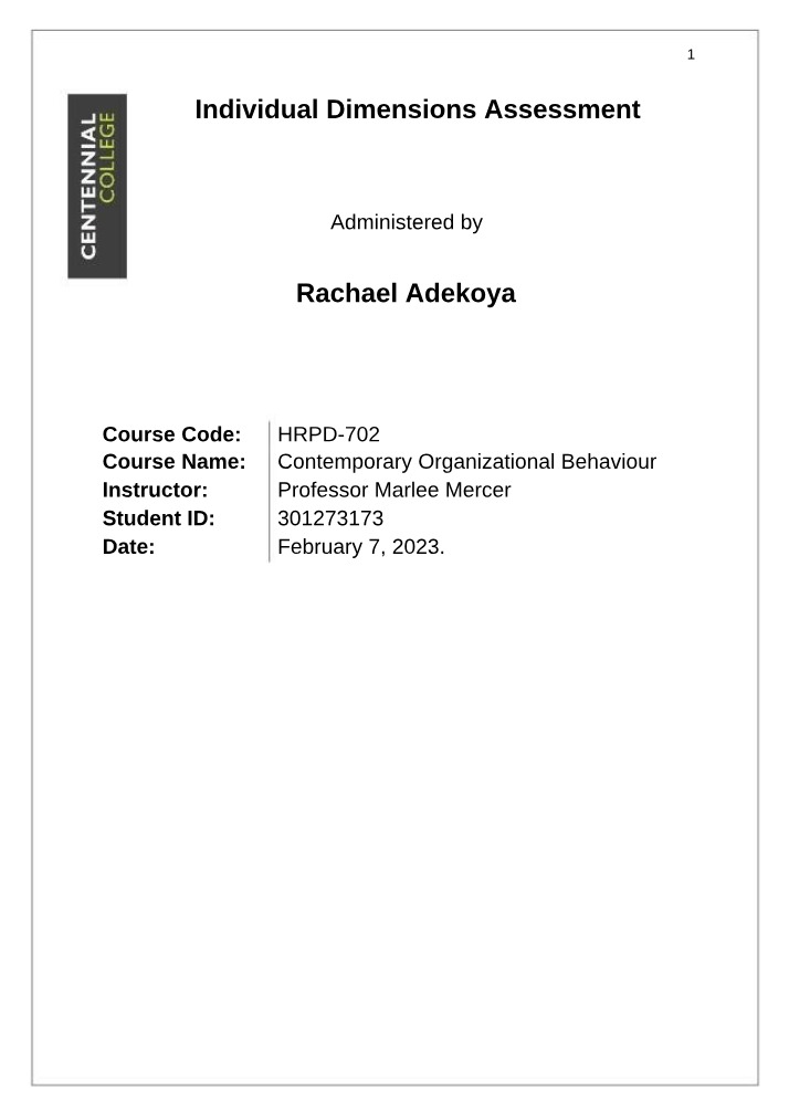 Assessment of Individual Dimensions