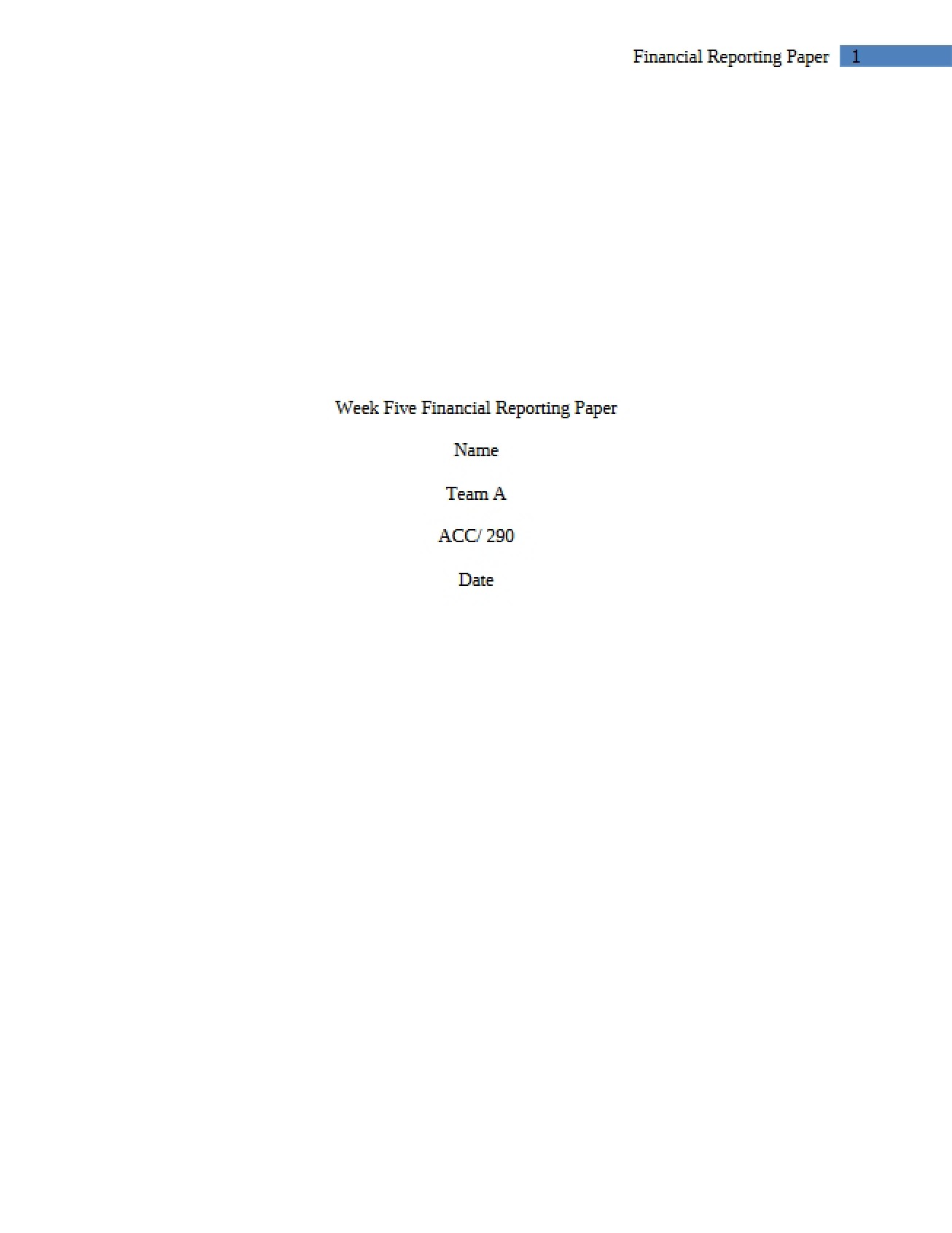 Financial Reporting Problem (I)