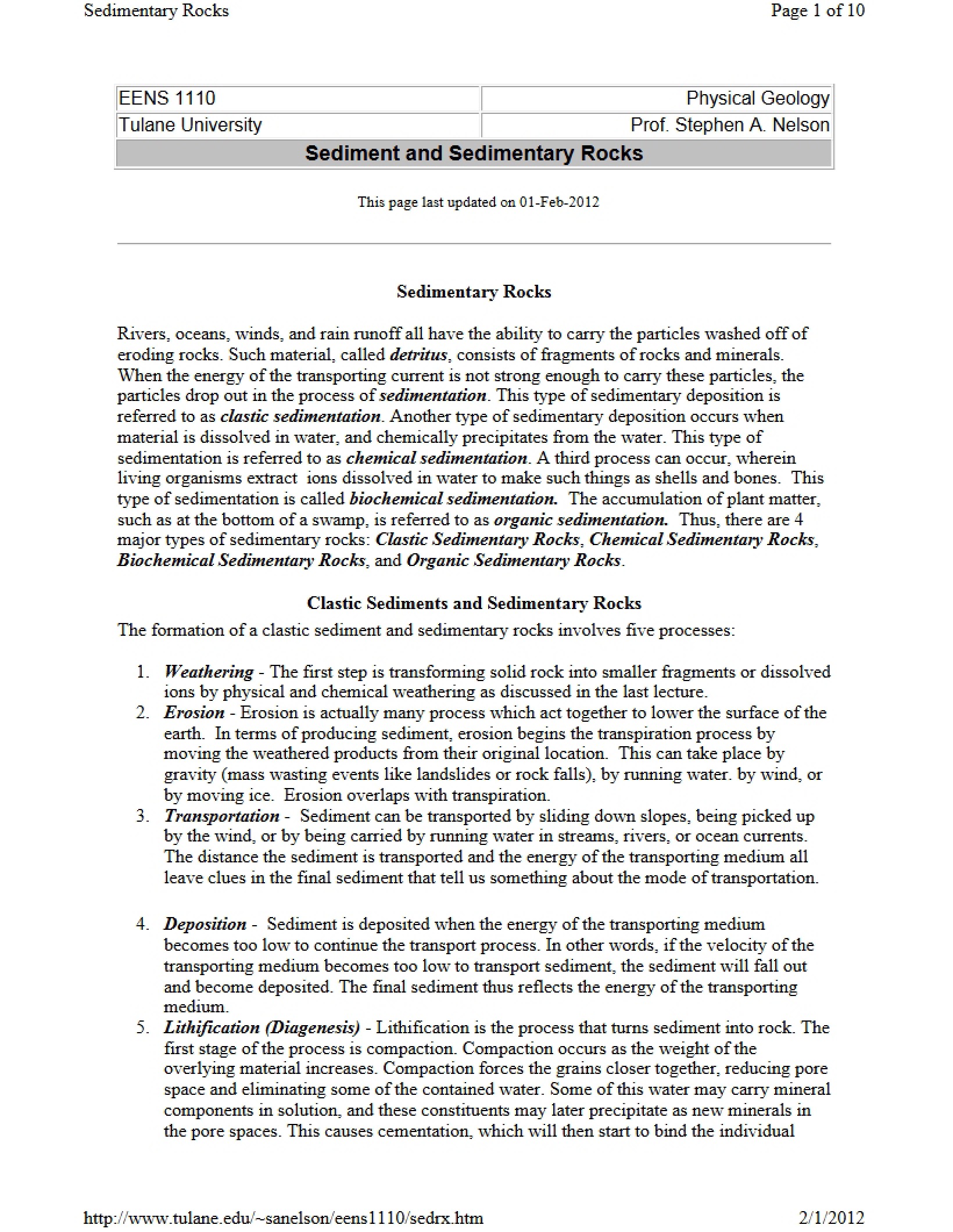 Sedimentary Rocks and Sediments