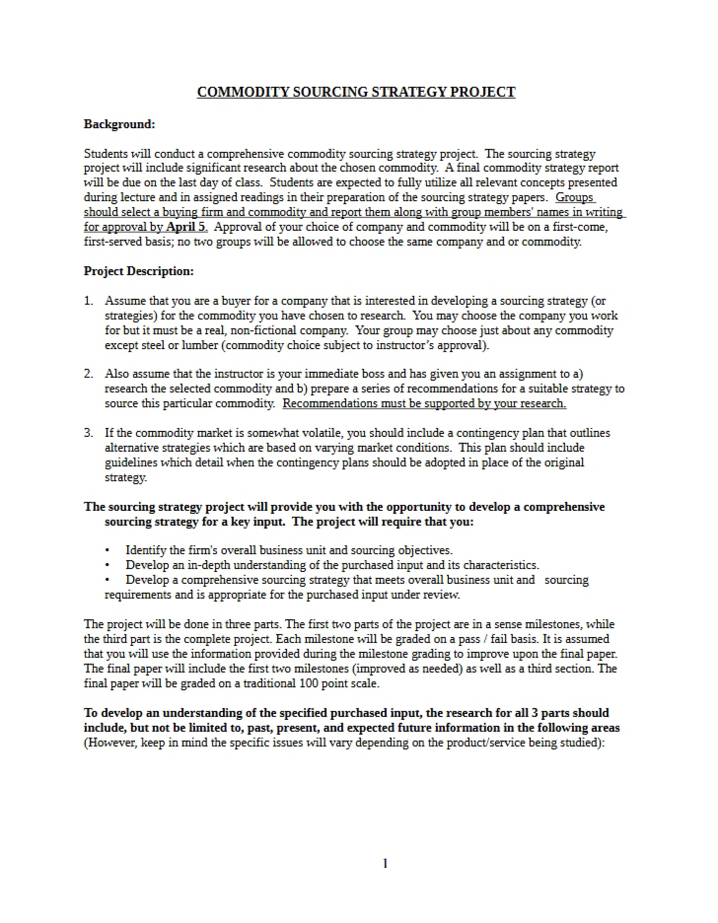Project on Commodity Sourcing Strategy