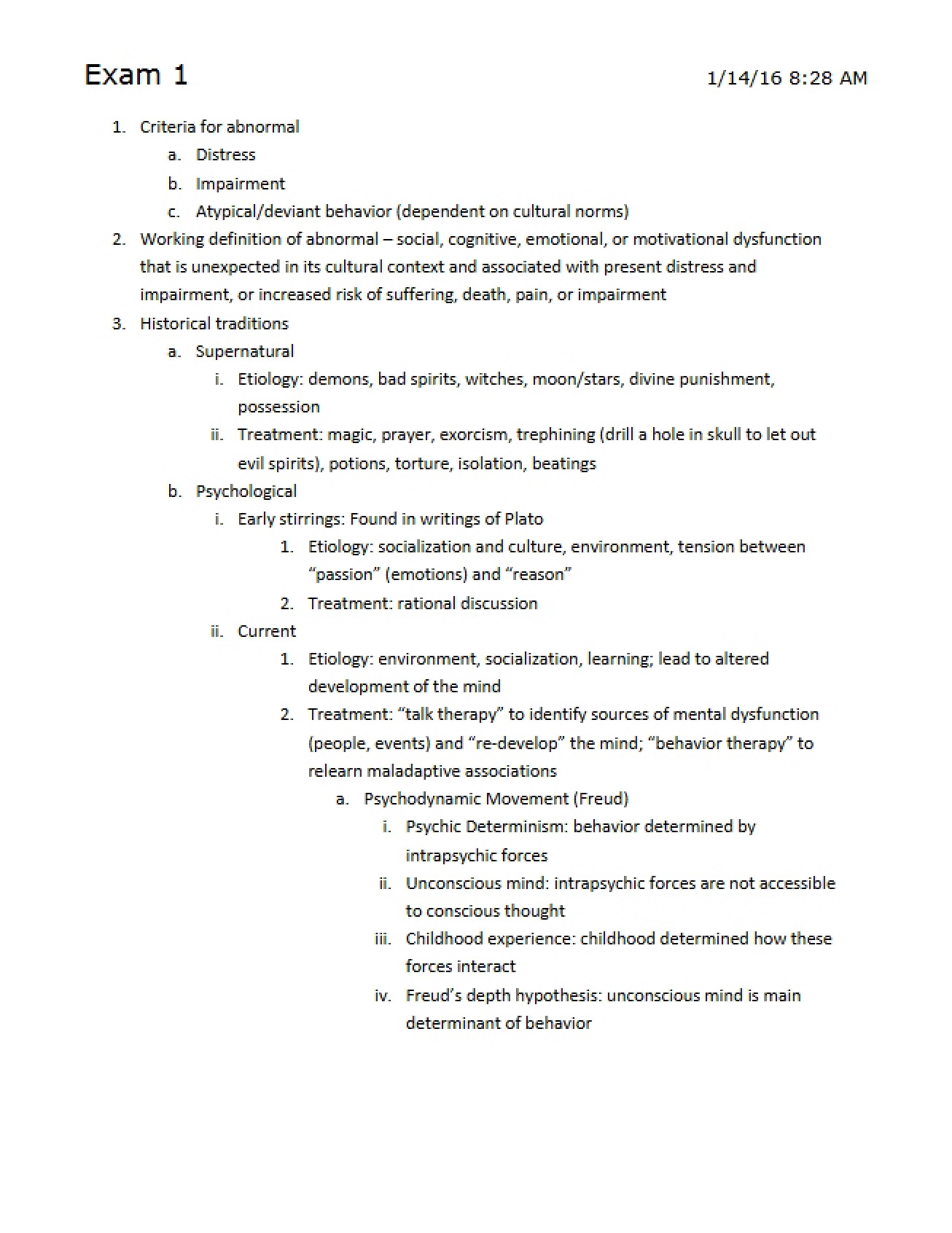 Abnormal Psychology Exam 1