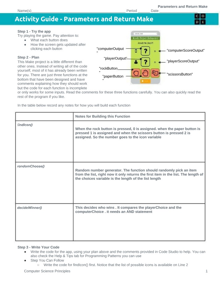 Activity Guide - Parameters and Return