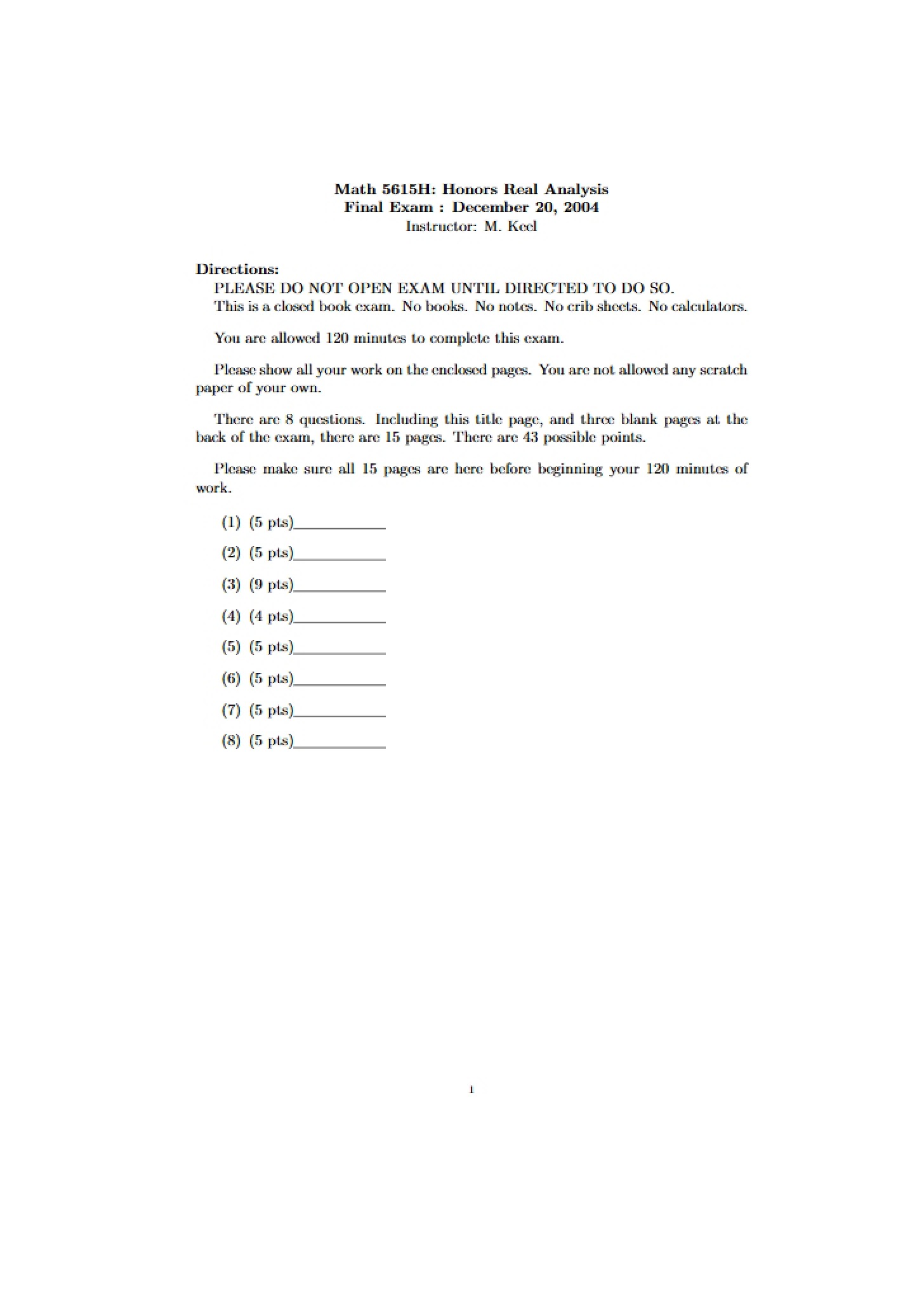 Real Analysis for Honors