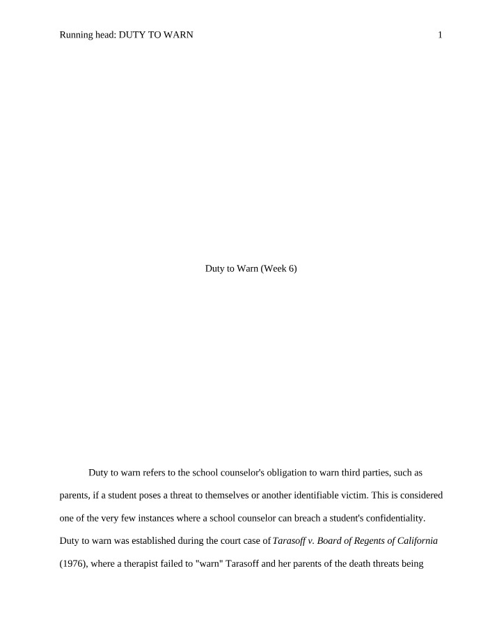 The Duty to Warn - Obligations for School Counselors
