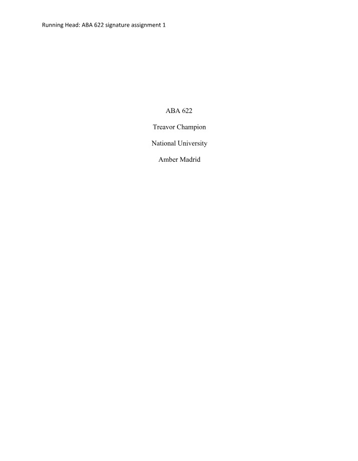Signature Assignment 1 for ABA 622