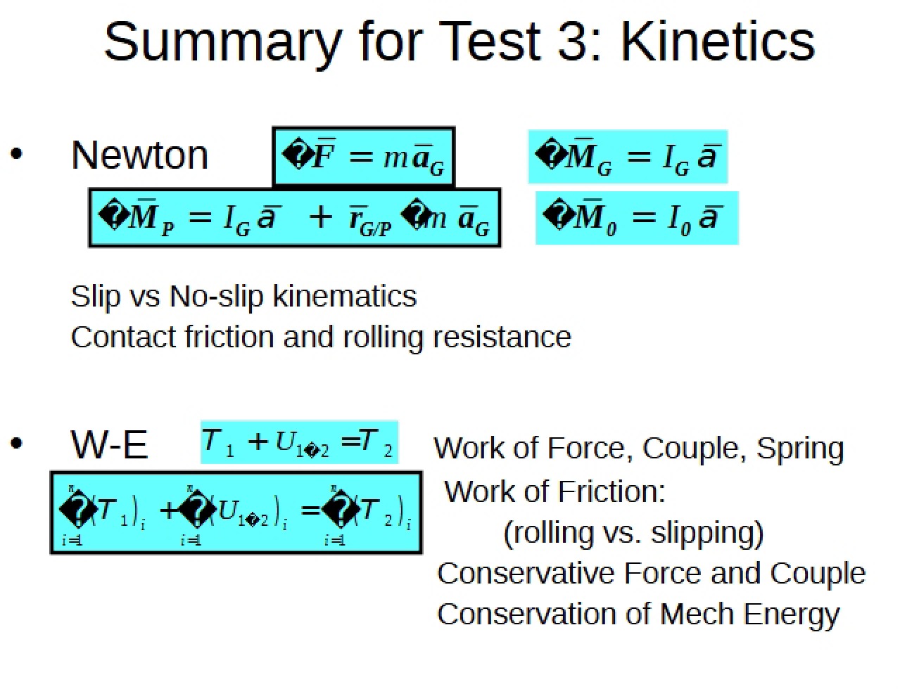 Summary for Test 3 (Fall 2009)