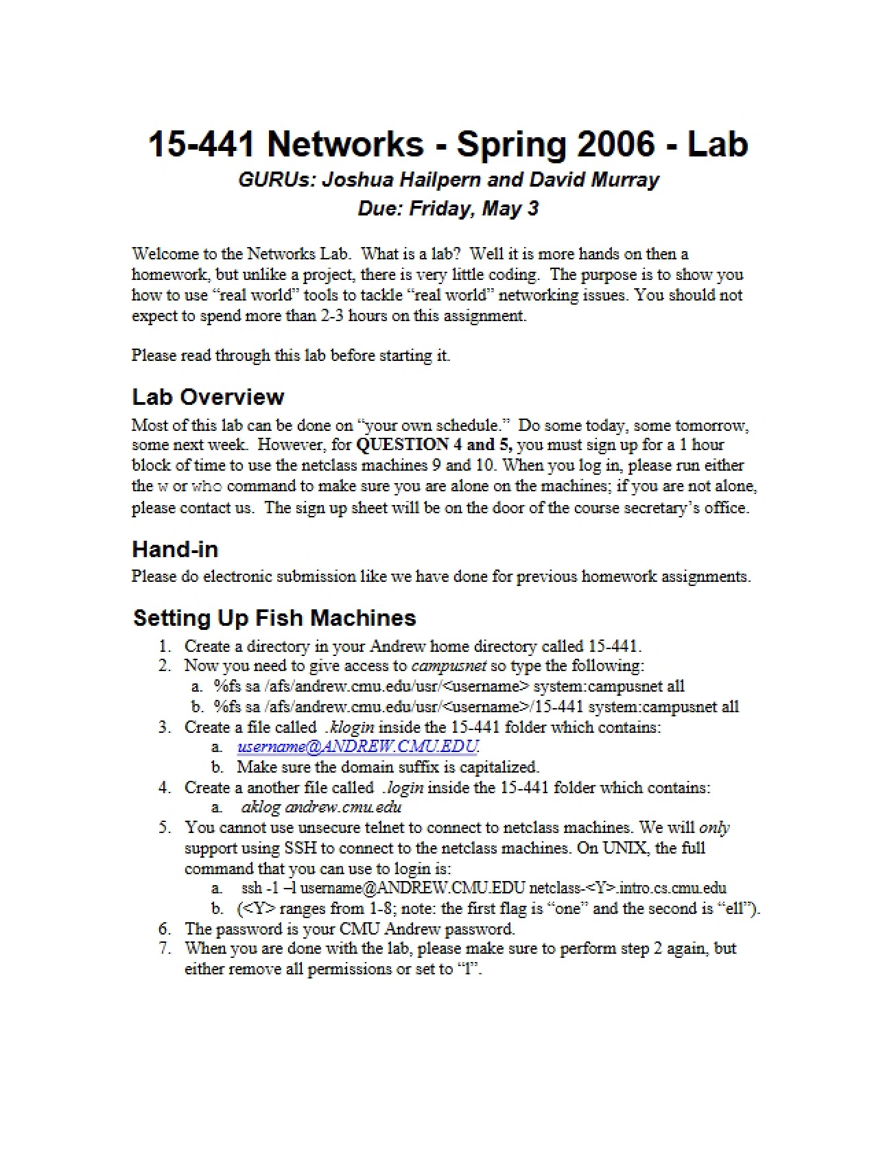 Overview of Laboratory Sessions