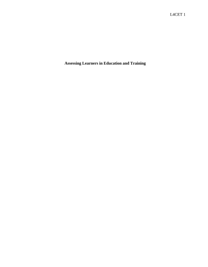 Learner Assessment in Education and Training