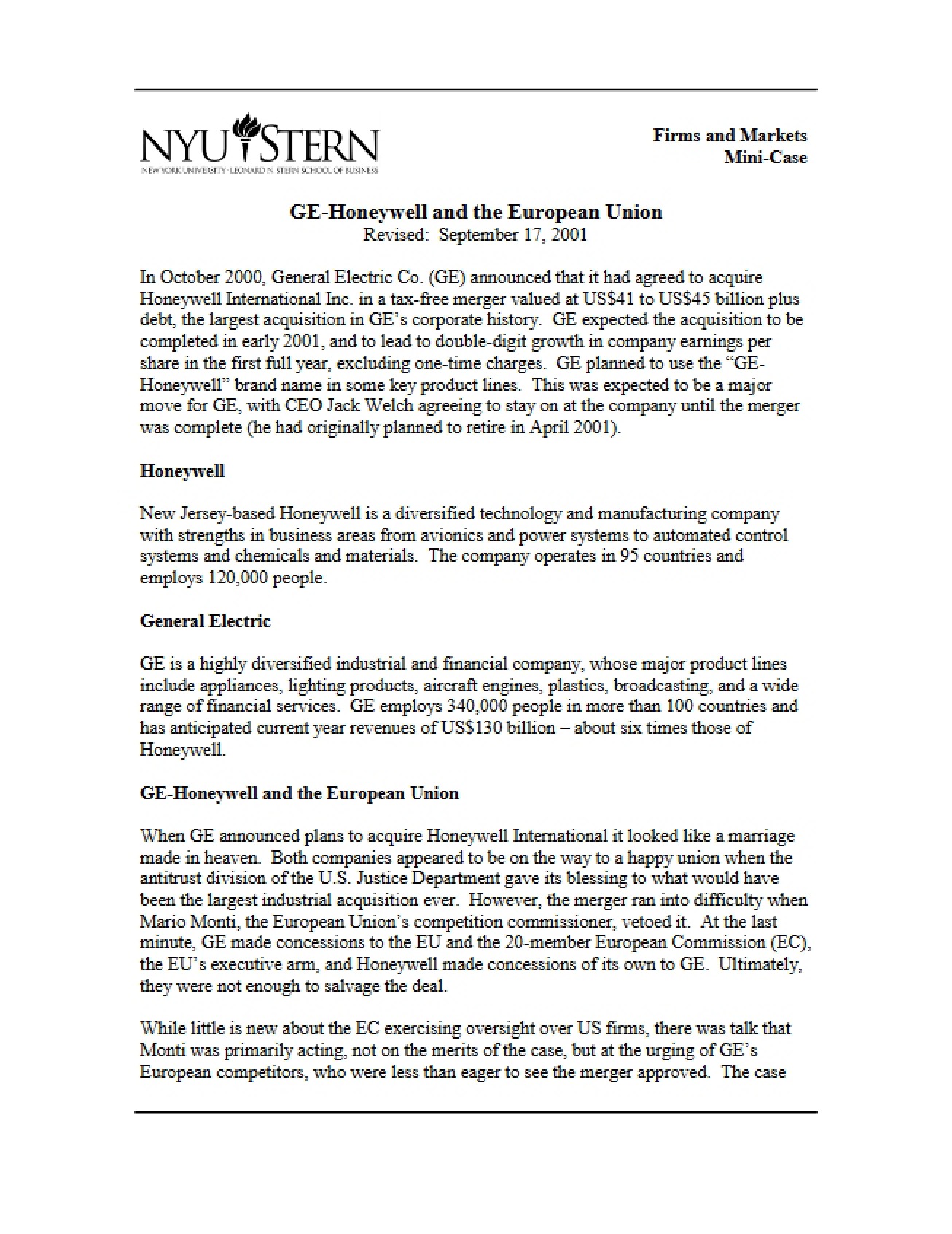 European Union vs GE Honeywell