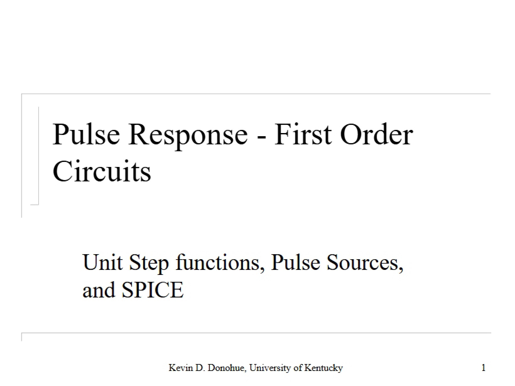 First Order Circuits Pulse Response