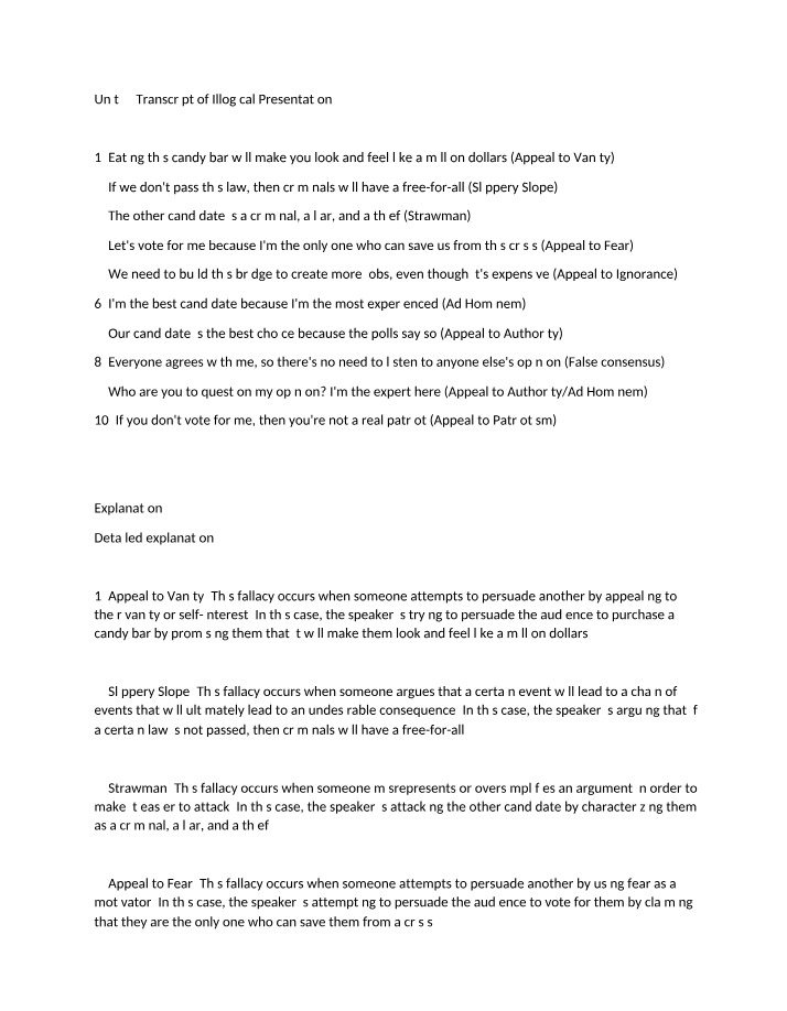 Transcript of Unit 2 Illogical Presentation