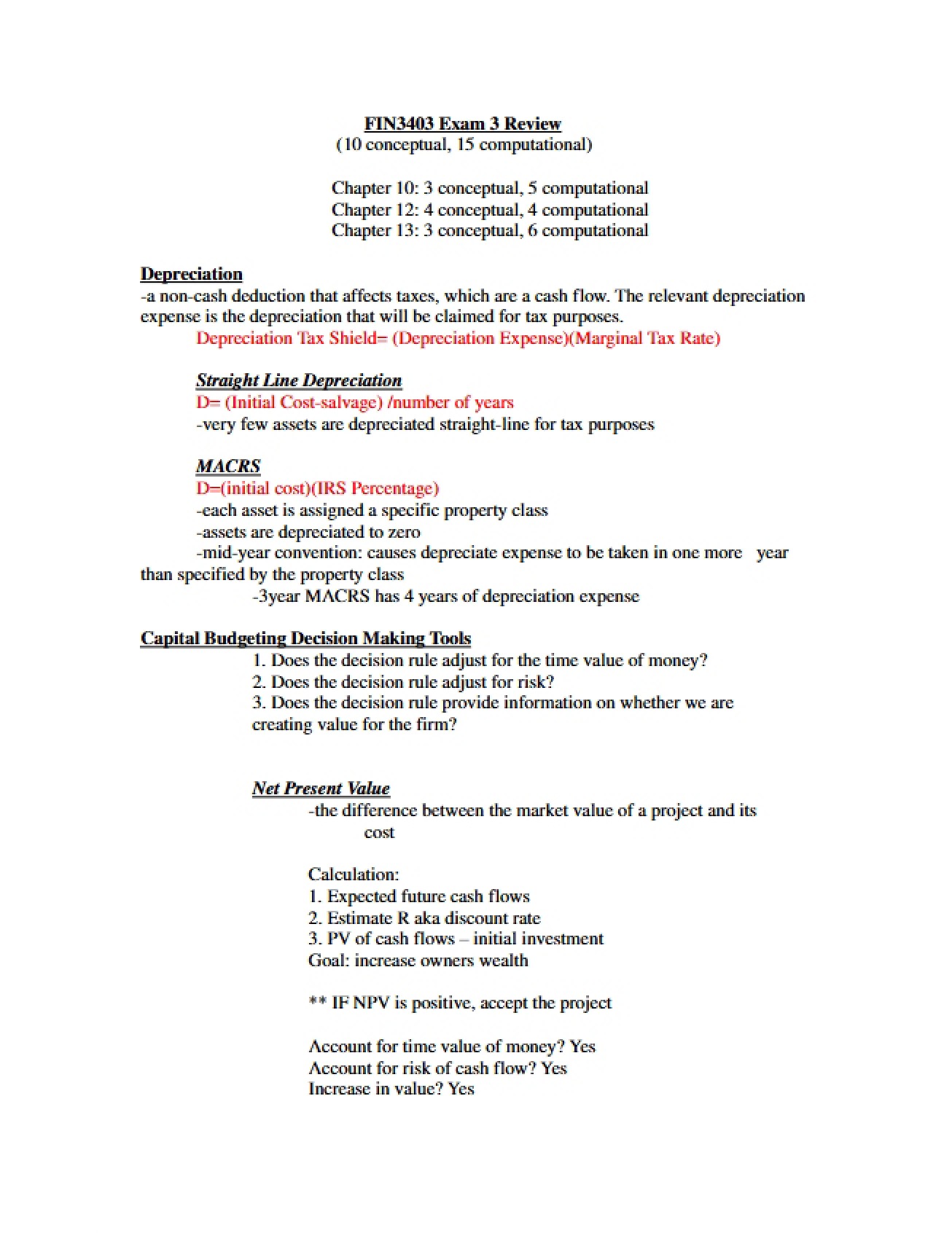 Comprehensive Review for Exam Three