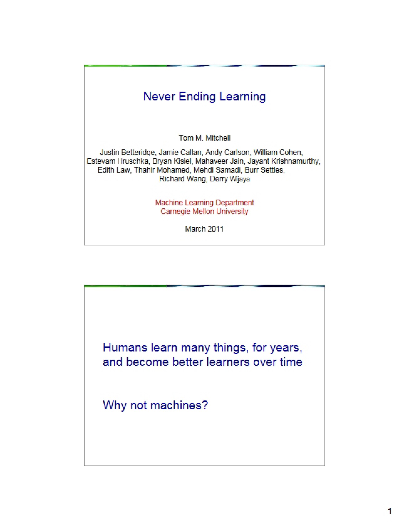 Learning that Never Ends