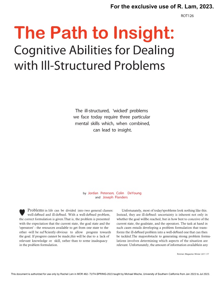 Cognitive Abilities for Dealing with Ill-Structured Problems - The Path to Insight