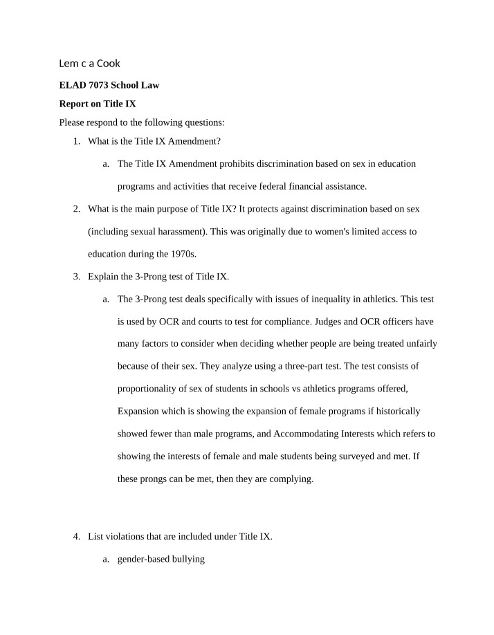 Report on Title IX