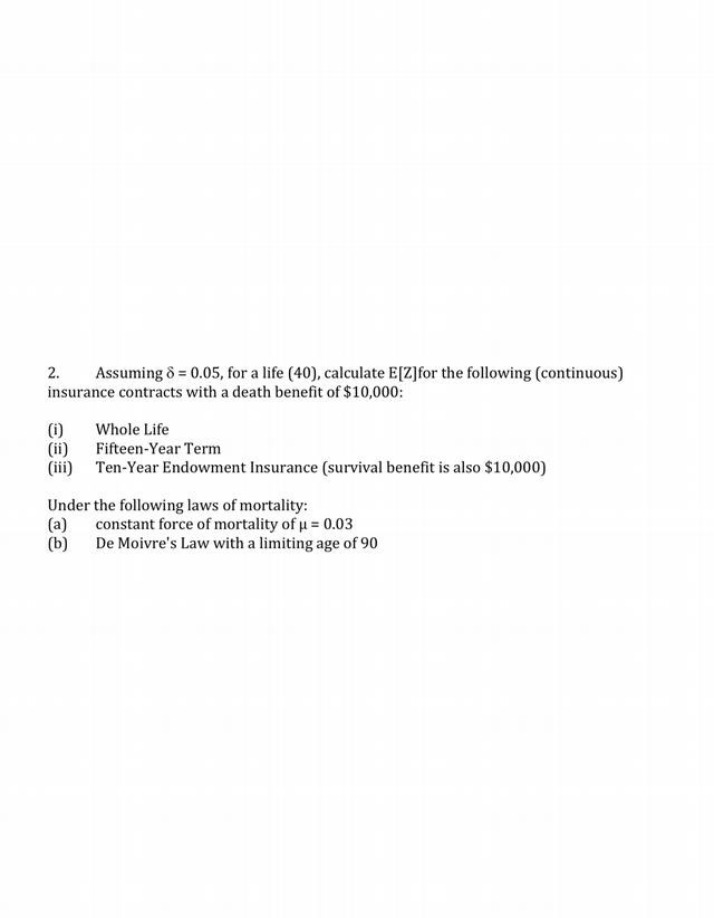 Whole Life, 15-Year Term, and 10-Year Endowment Insurance - Calculating E[Z]