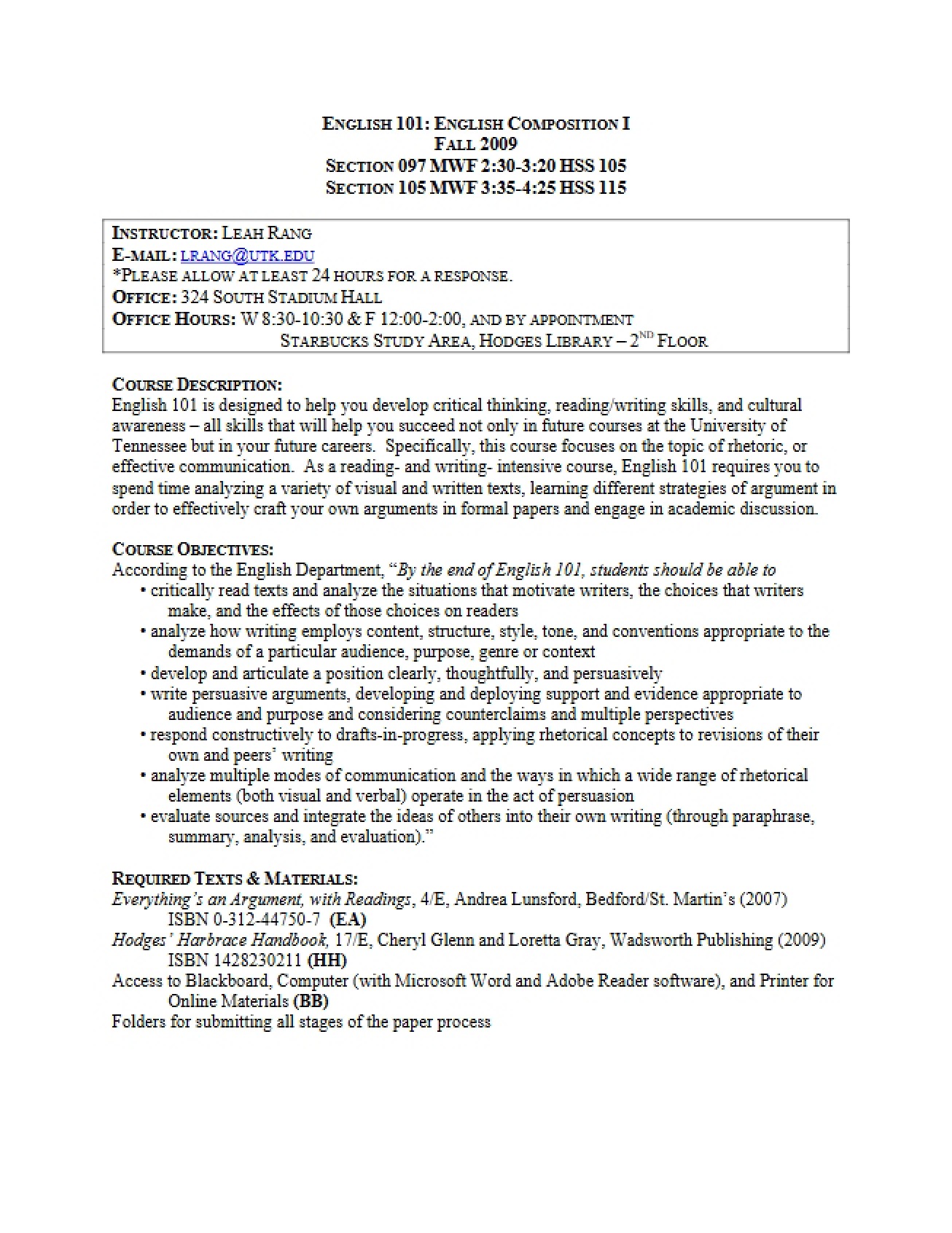 Syllabus for English 101