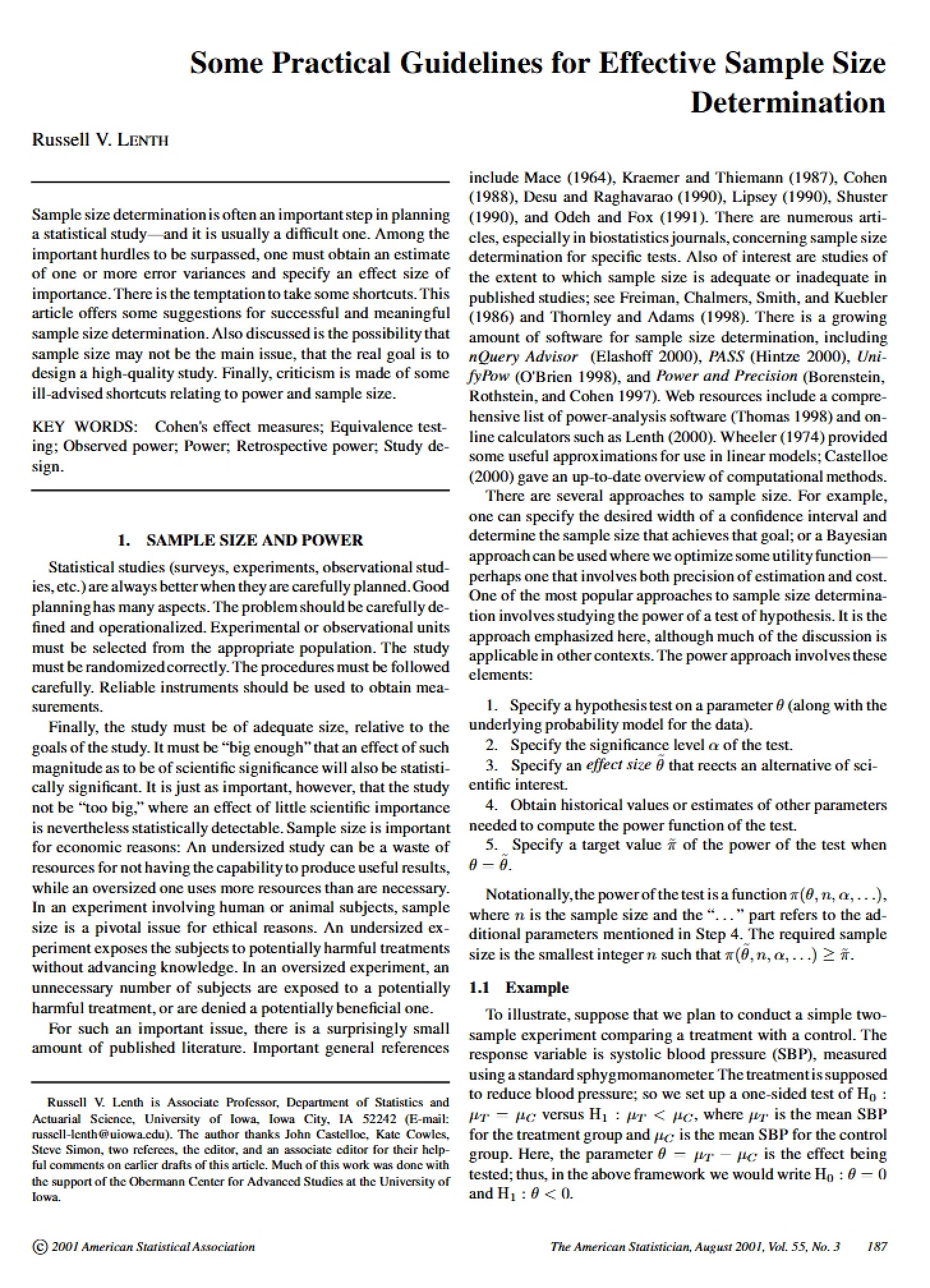 Determination of Sample Size Practical Guidelines