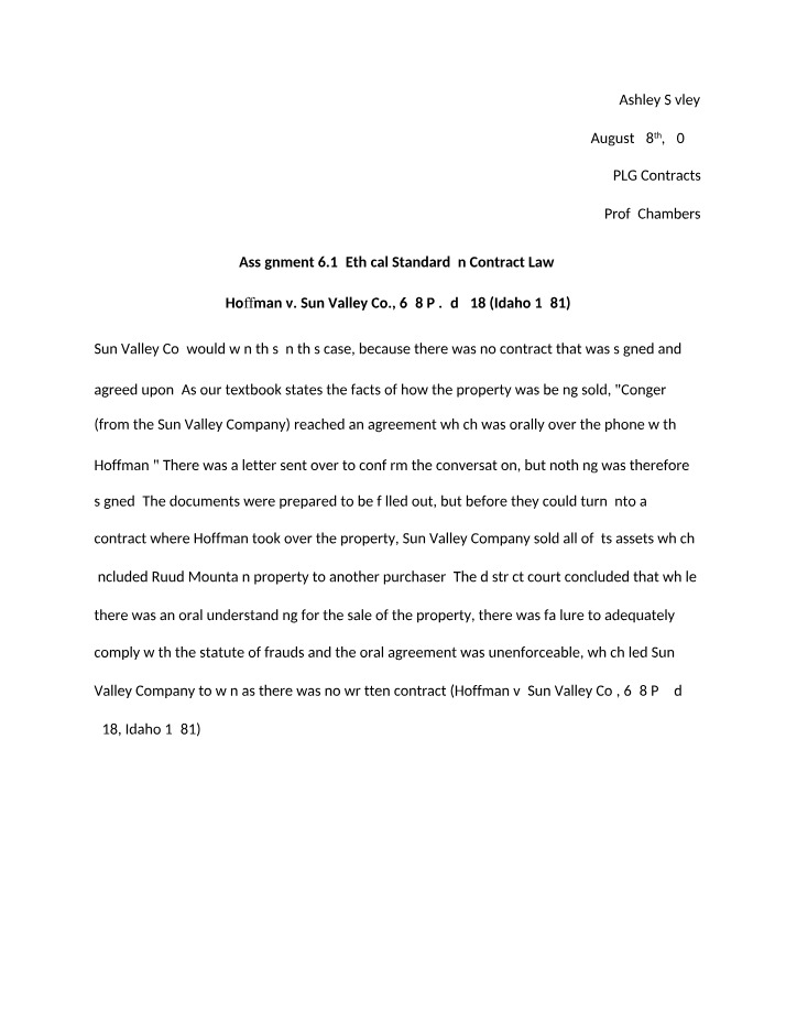 Assignment 6.1 - Ethical Standards in Contract Law