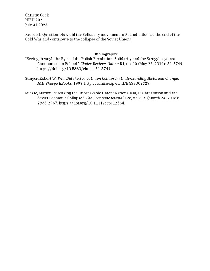 Research in History - Week 5 Bibliography Assignment