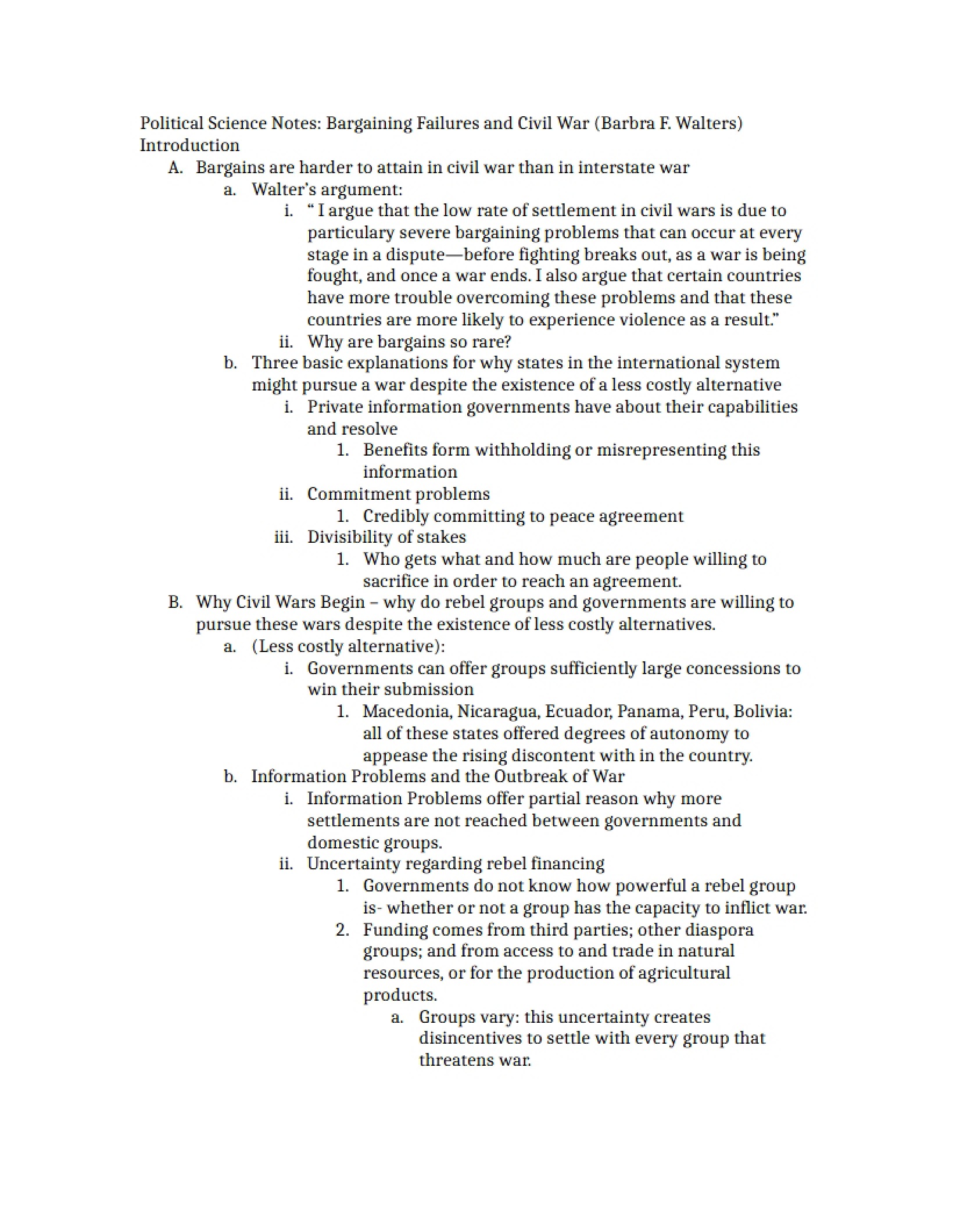 Walter Civil War and Bargaining Failures