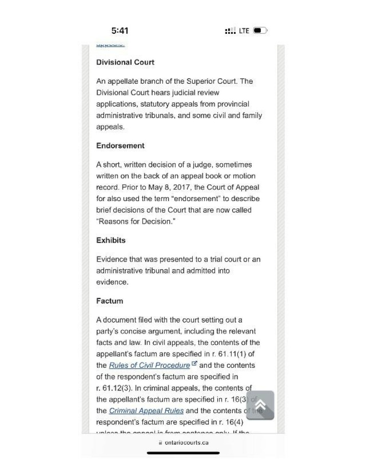 Divisional Court - Factum, Exhibits, and Endorsement