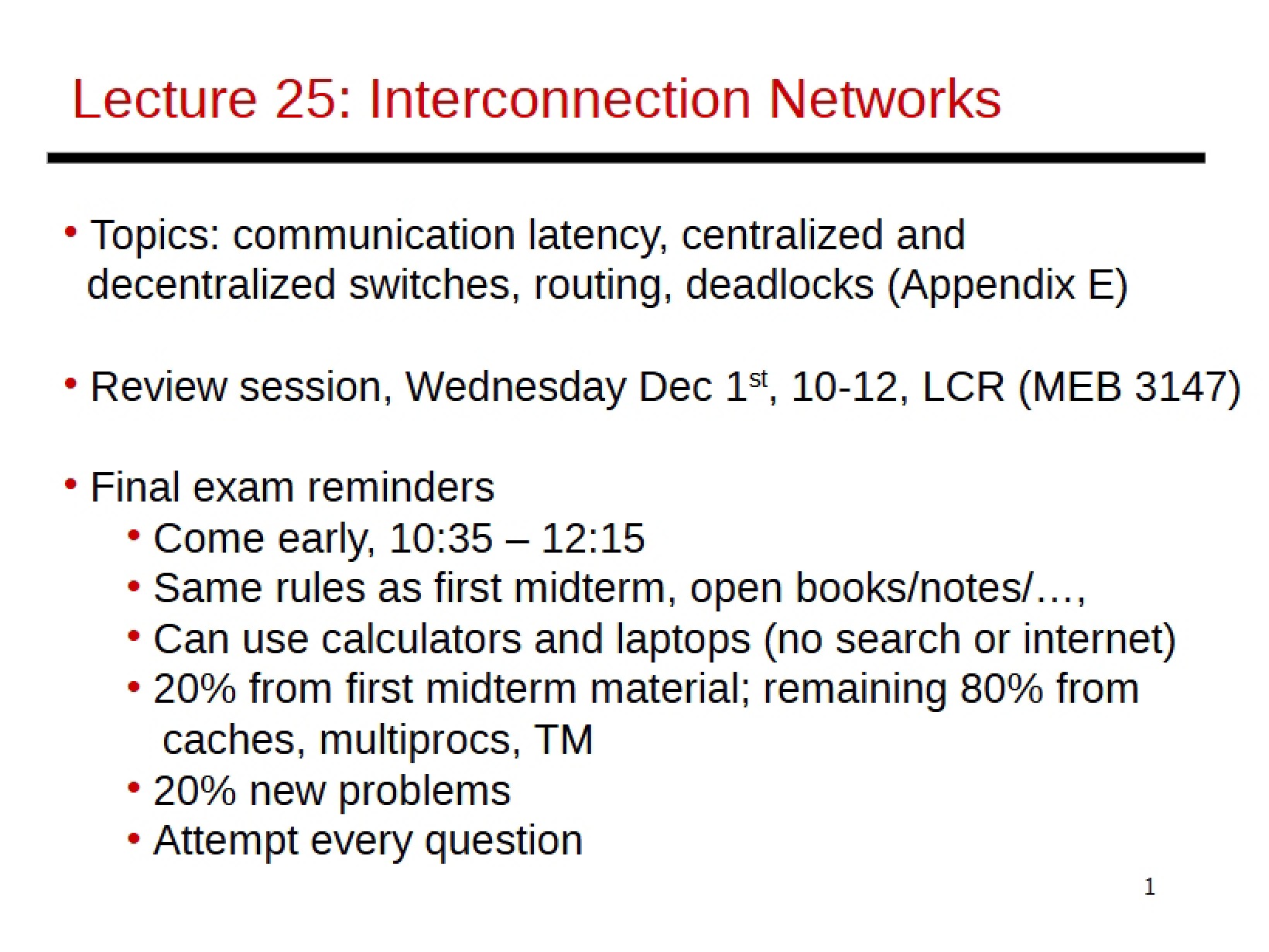 Lecture 25 Networks for Interconnection