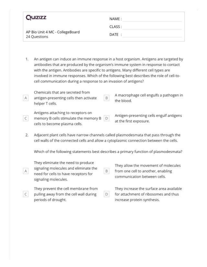 AP Biology Unit 4 - Multiple Choice