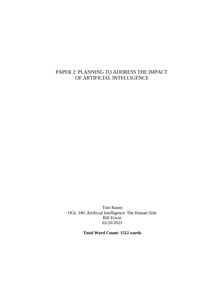 Planning to Address the Impact of Artificial Intelligence - Paper 2