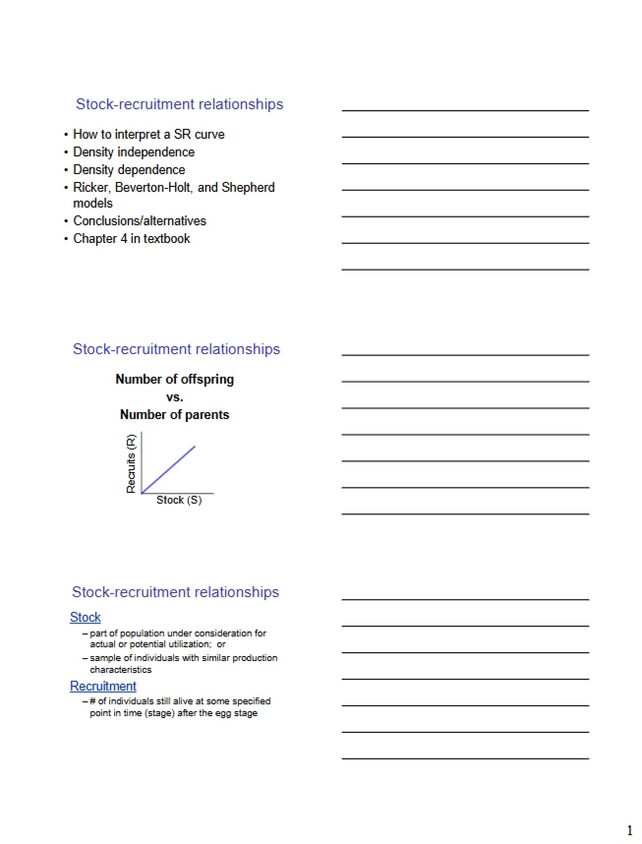Stock Recruit Relationships (Lecture 10)