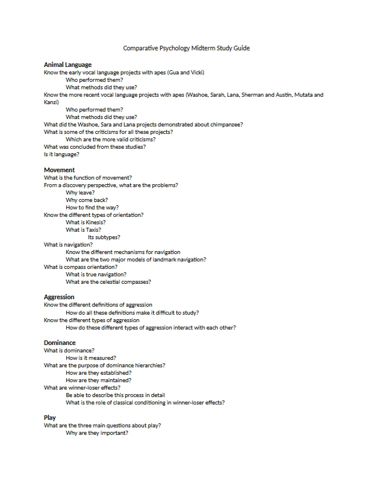 Guide for Midterm Study