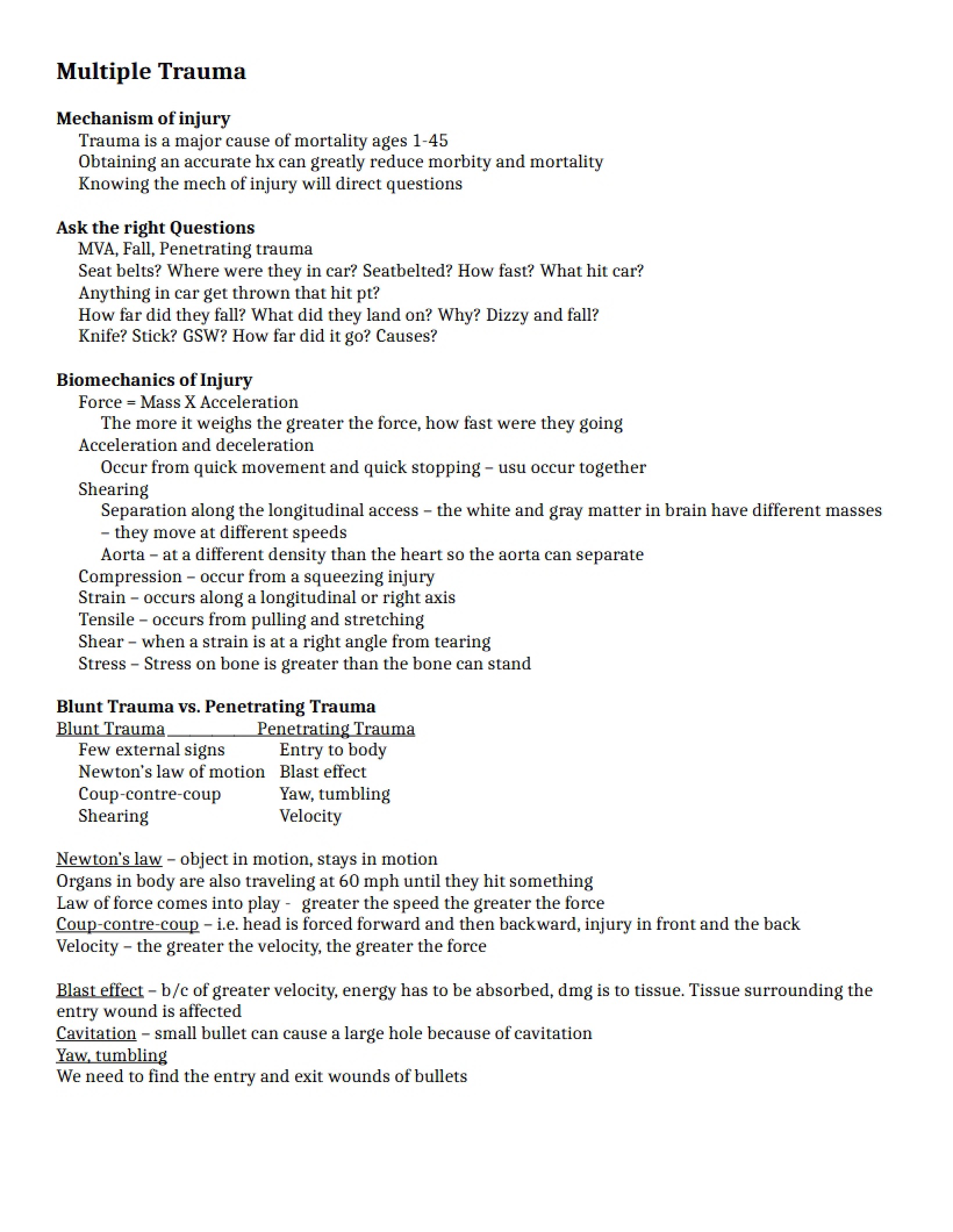 Notes on Trauma, Neuro, and Burns