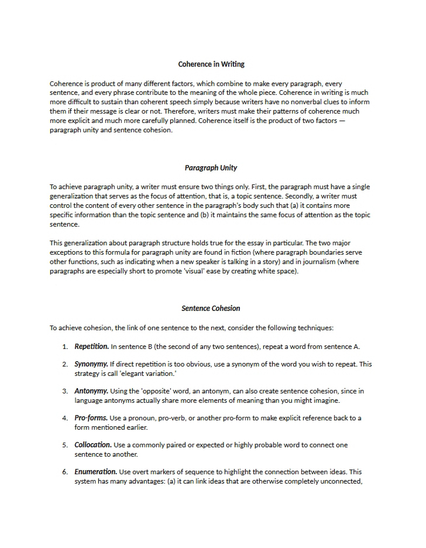 Writing Coherence