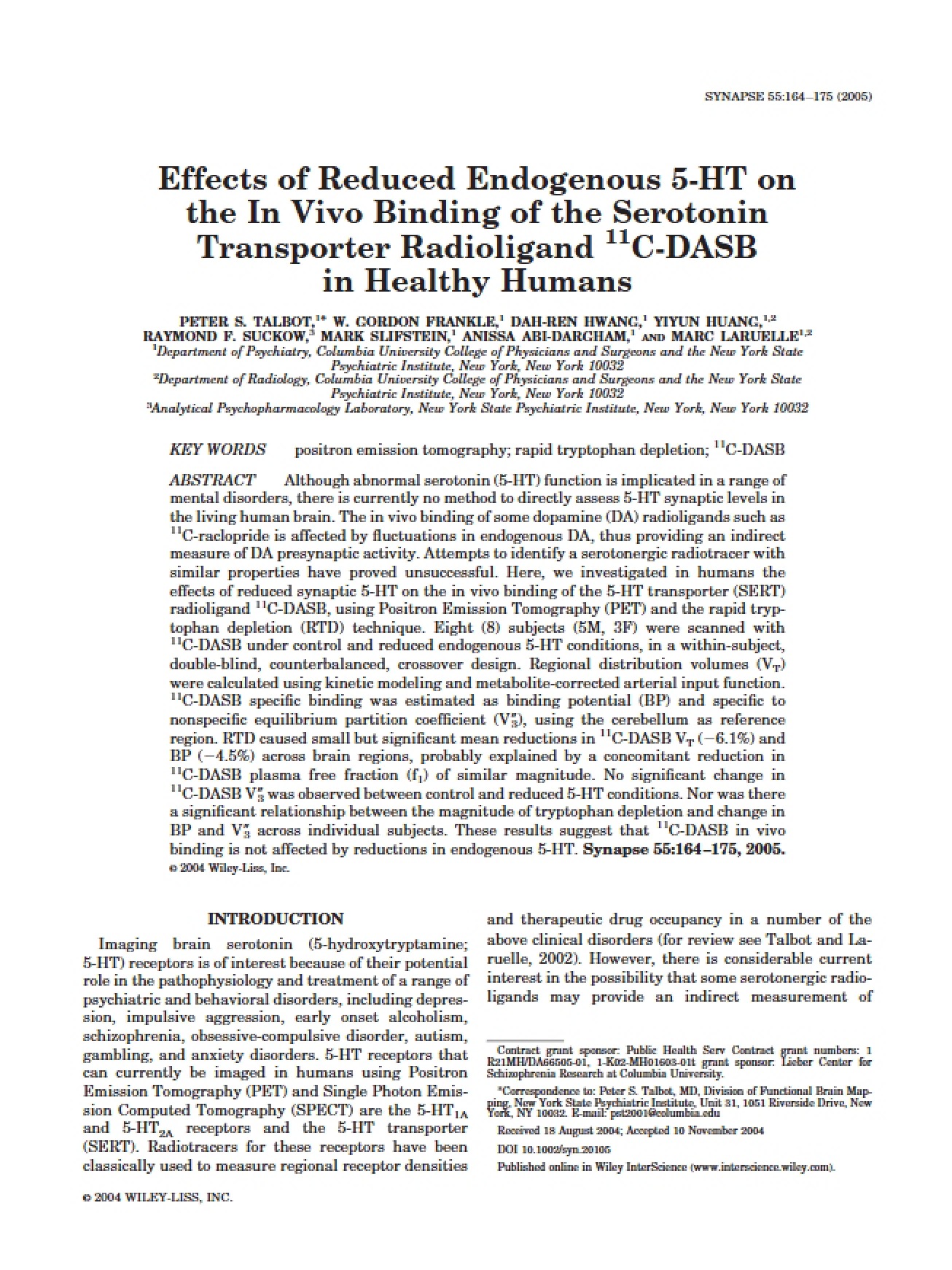 Endogenous 5-HT Reduction Effects